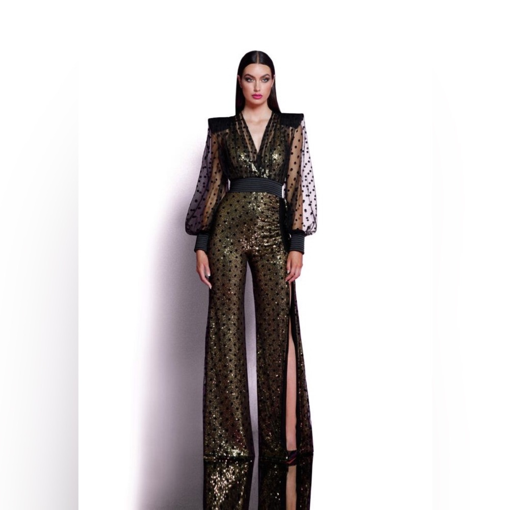 Zhivago Black and Gold Sequin Jumpsuit